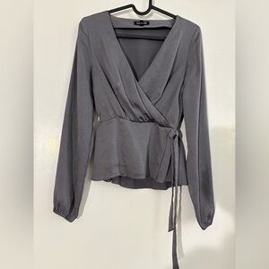 Express Charcoal Wrap Blouse